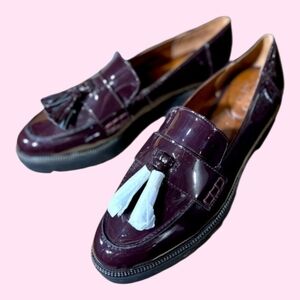 Franco Sarto Patent Tassel Loafers in Dark Plum